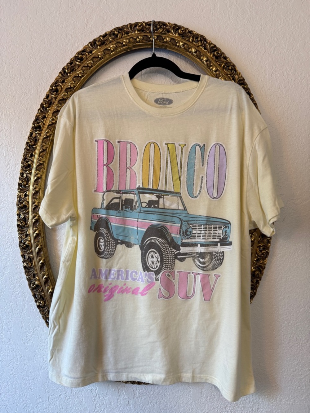Ford Cream Graphic Bronco Tee with Pastel Multi-Color Print